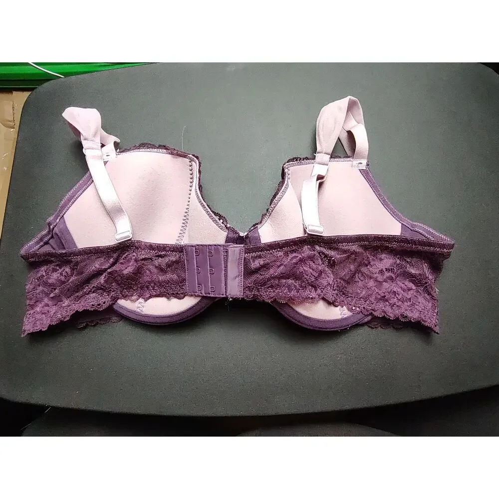 Adore Me Clairabella Demi Lace Bow Sexy Purple Push Up Underwire Bra 42D